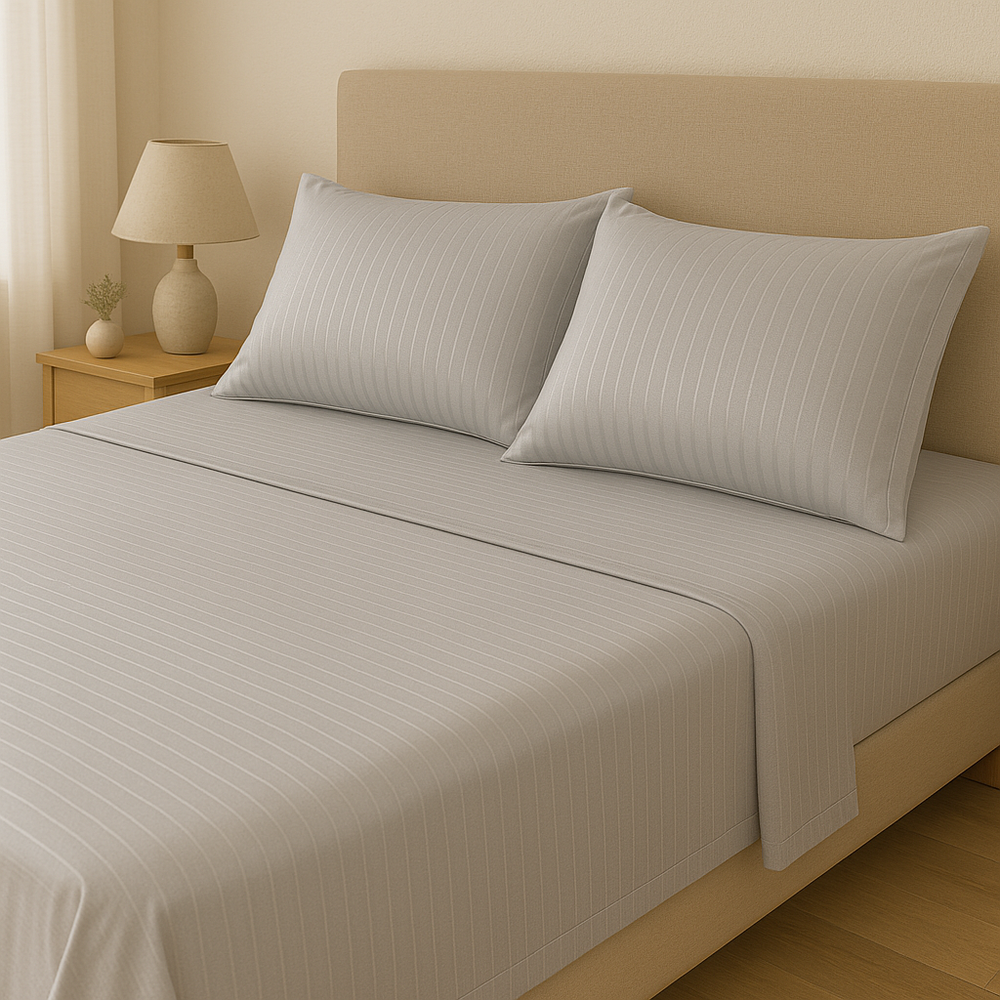 Plain White x Stripe Microfiber Sheet Set
