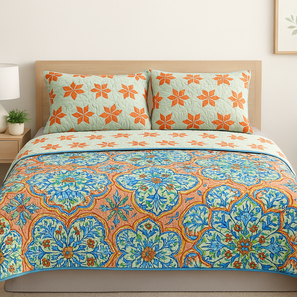 Cubrelecho Tru estampado Naranja Sevilla - Doble faz