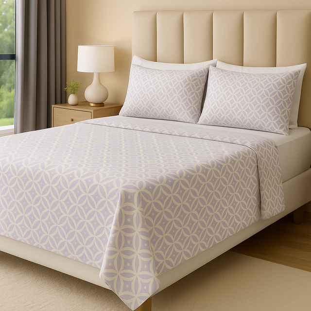 Juego de sábana 144 hilos estampado Círculo Vital Blanco