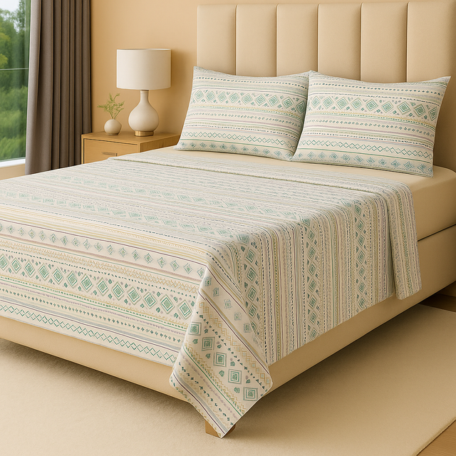 Juego de sábanas 144 hilos estampado Tribal Claro