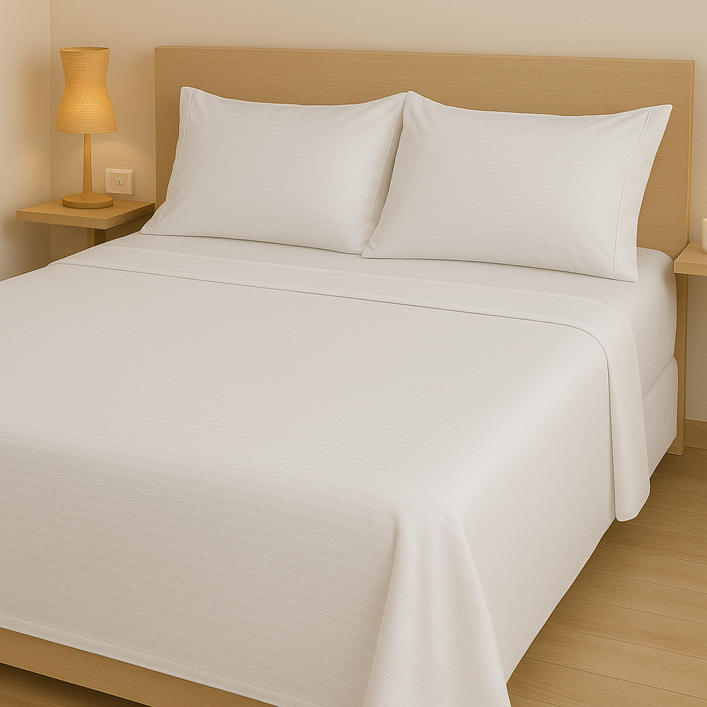Plain White x Stripe Microfiber Sheet Set