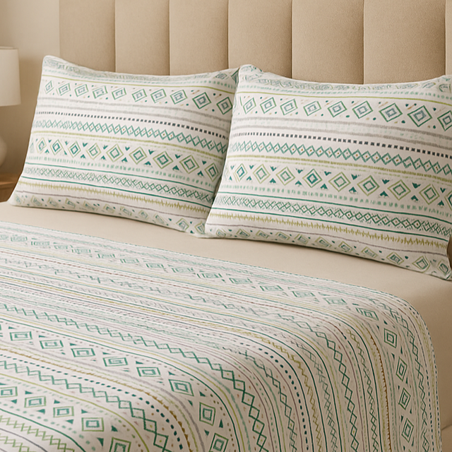 Juego de sábanas 144 hilos estampado Tribal Claro