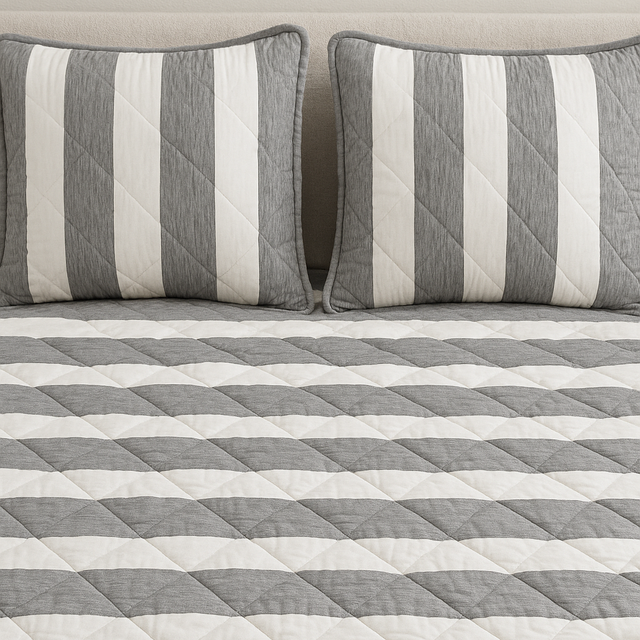 Edredón Doble Faz Microfibra Catiónica Rayas Gris Oscuro