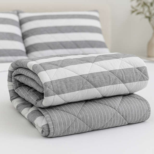 Edredón Doble Faz Microfibra Catiónica Rayas Gris Oscuro