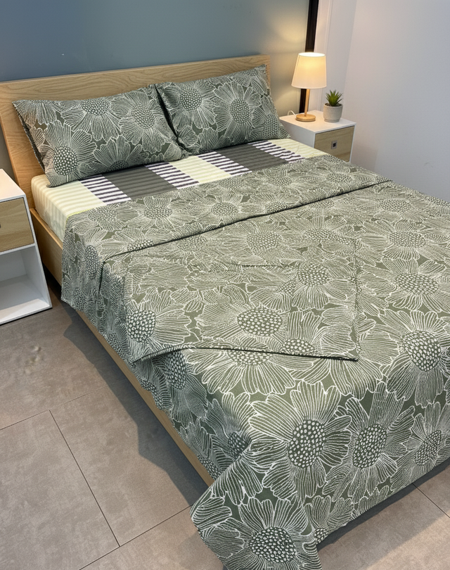 Juego de sábana 144 hilos estampado Verde