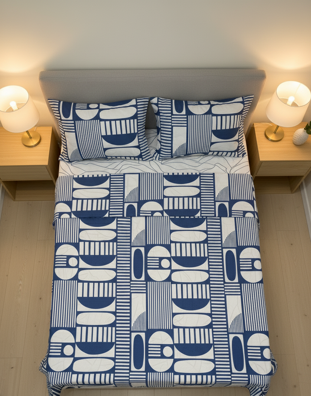 Juego de sábana 144 hilos estampado Azul