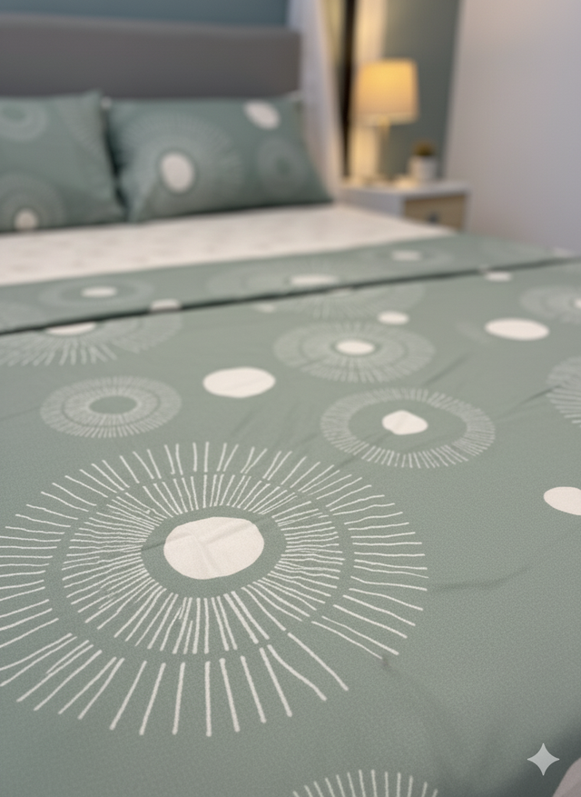 Juego de sábana 144 hilos estampado verde