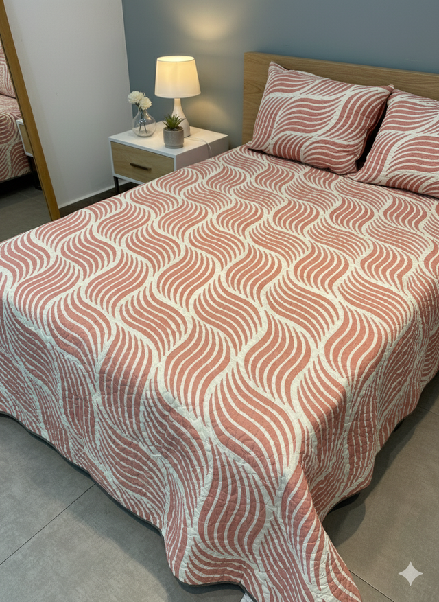 Cubrelecho Tru estampado terracota - Doble faz