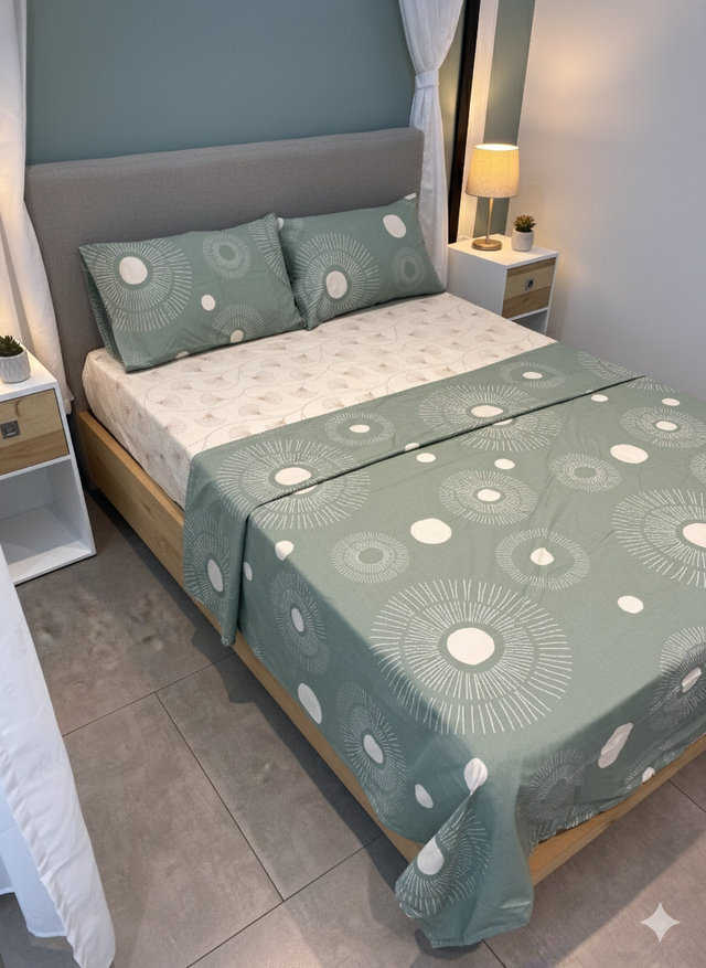 Juego de sábana 144 hilos estampado verde