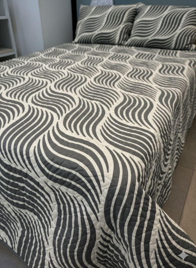 Cubrelecho Tru estampado mostaza - Doble faz