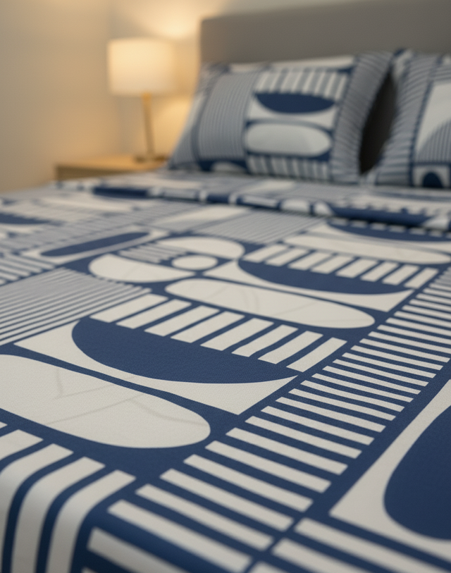 Juego de sábana 144 hilos estampado Azul