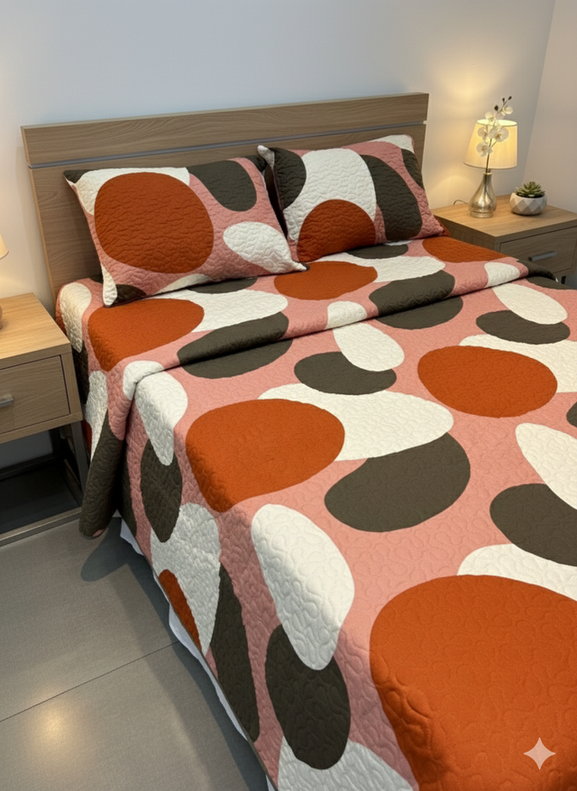 Cubrelecho Tru estampado terracota - Doble faz