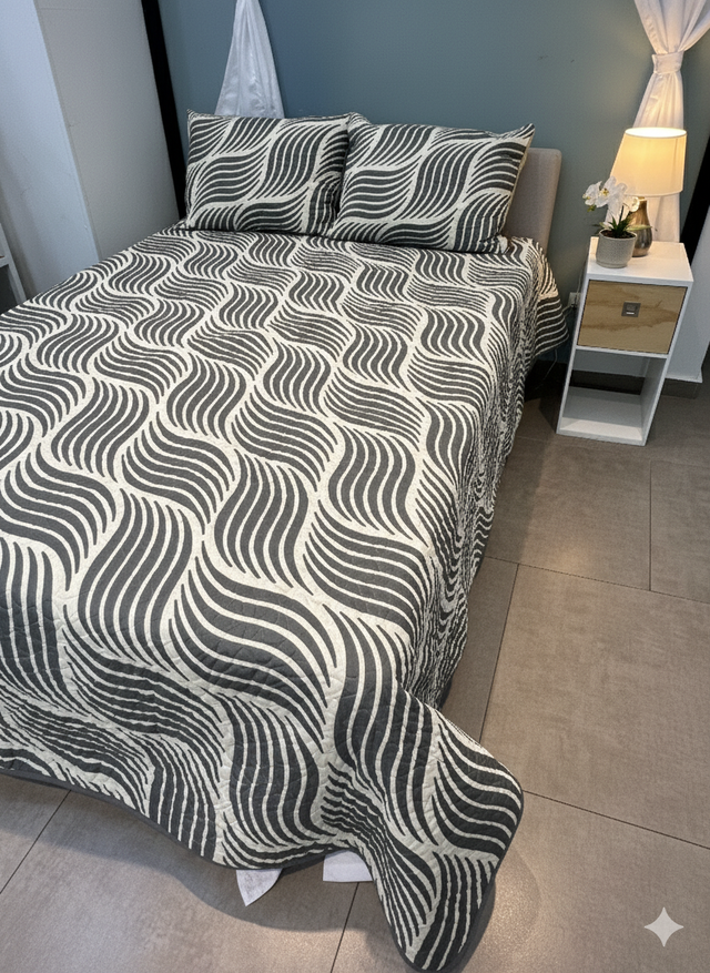 Cubrelecho Tru estampado mostaza - Doble faz