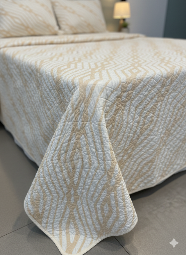 Cubrelecho Tru estampado rayas verdes/amarillas - Doble faz