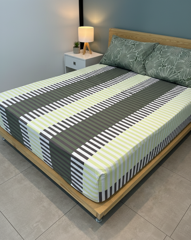 Juego de sábana 144 hilos estampado Verde