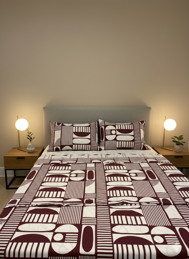 Juego de sábana 144 hilos estampado Vino