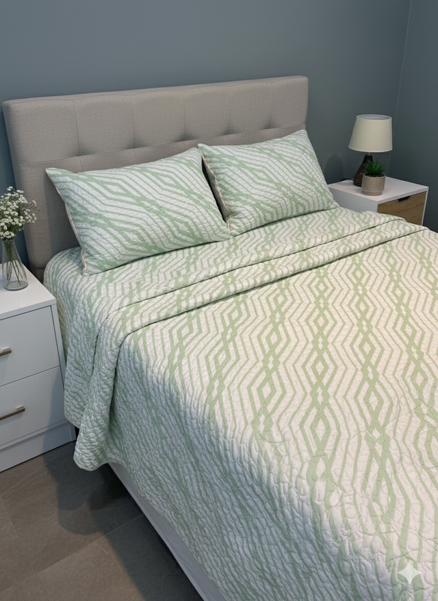 Cubrelecho Tru estampado rayas verdes/amarillas - Doble faz