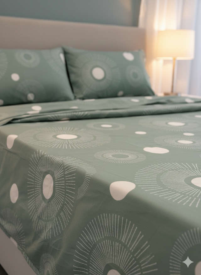 Juego de sábana 144 hilos estampado verde