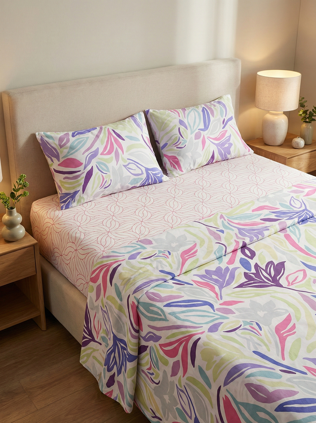 Juego de sábanas 144 hilos estampado naranja