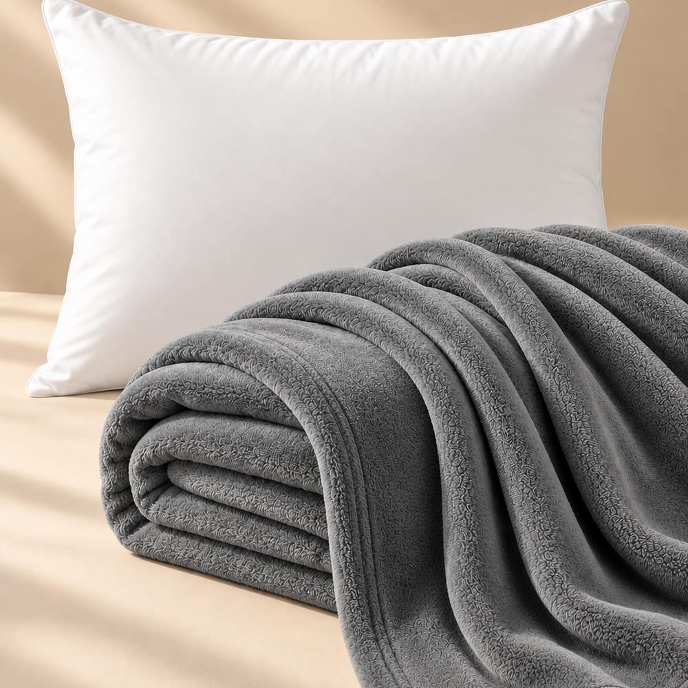 Cobija Flannel Fleece + 2 Almohada Fibra Siliconada