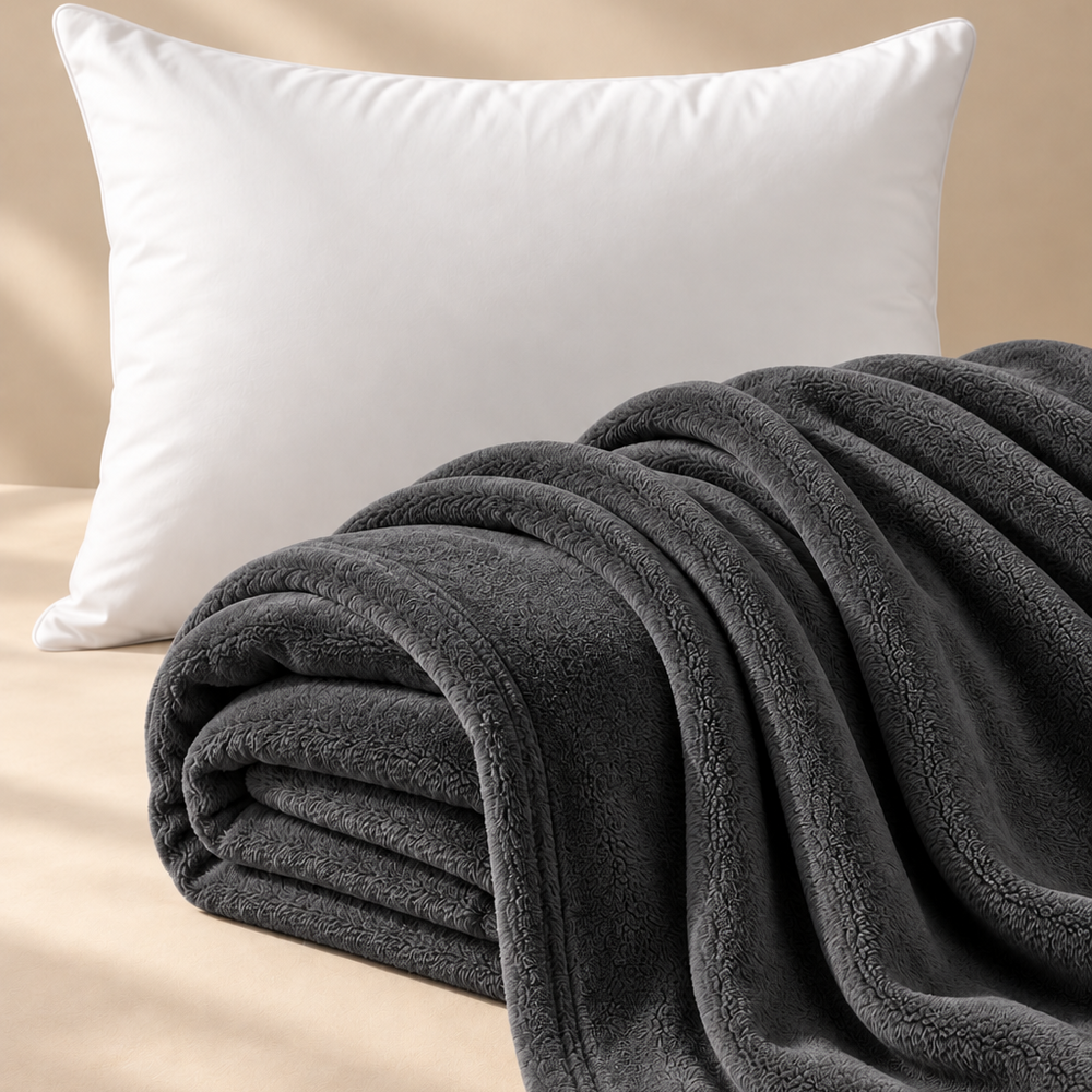 Cobija Flannel Fleece + 2 Almohada Fibra Siliconada