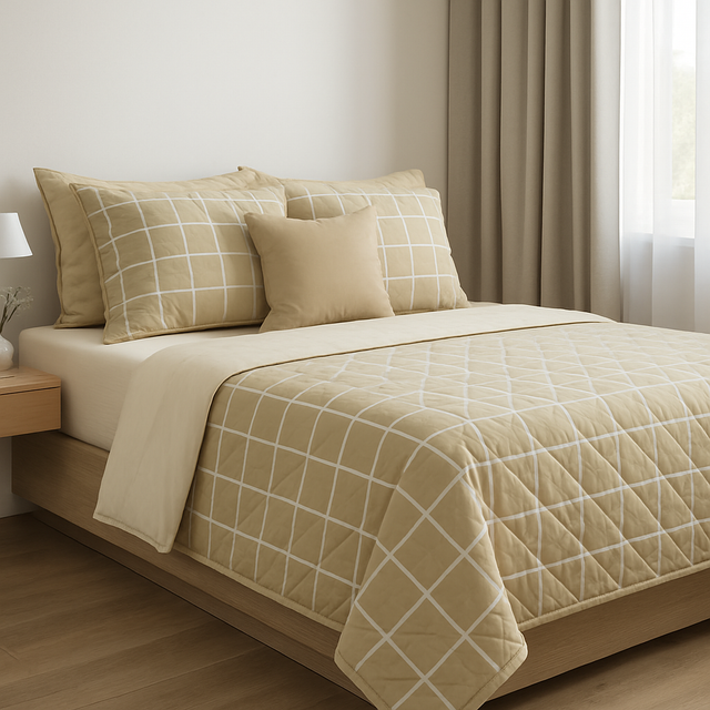 Edredón Beige doble faz - Microfibra Catiónica