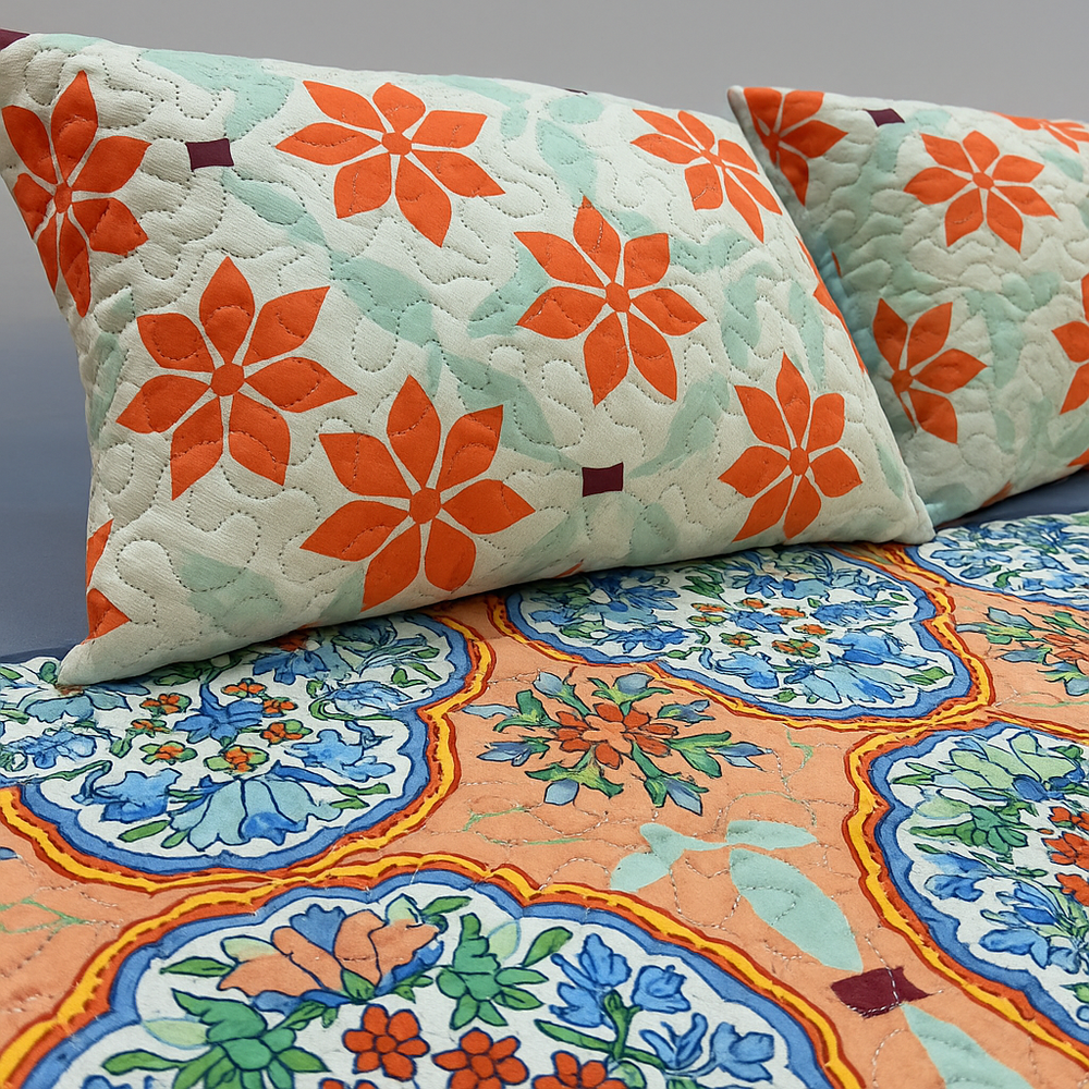 Cubrelecho Tru estampado Naranja Sevilla - Doble faz