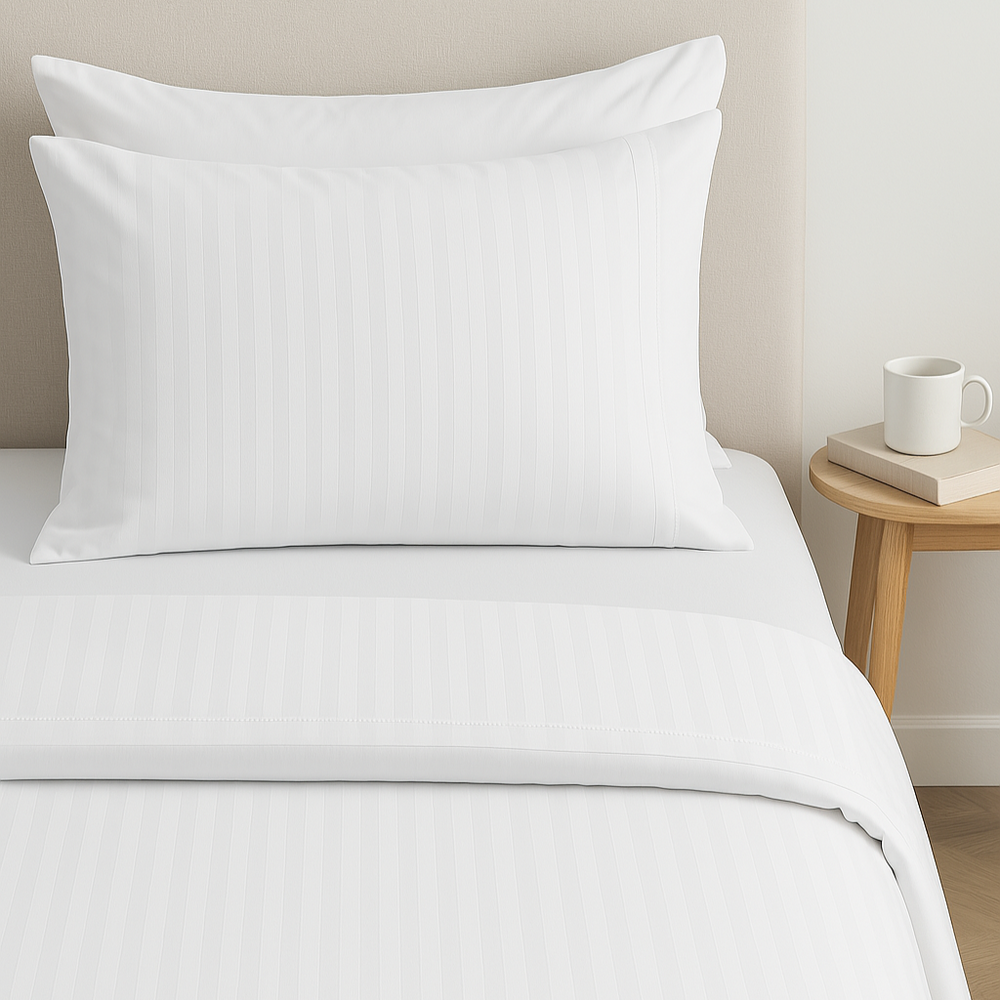 Plain White x Stripe Microfiber Sheet Set