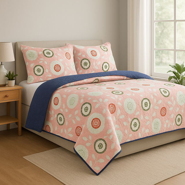 Cubrelecho Tru estampado Senda Floral - Doble faz azul navy