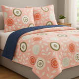 Cubrelecho Tru estampado Senda Floral - Doble faz azul navy