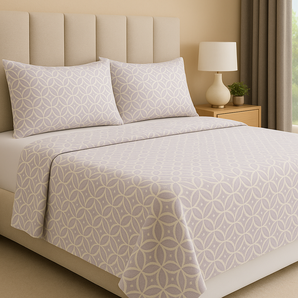 Juego de sábana 144 hilos estampado Círculo Vital Blanco