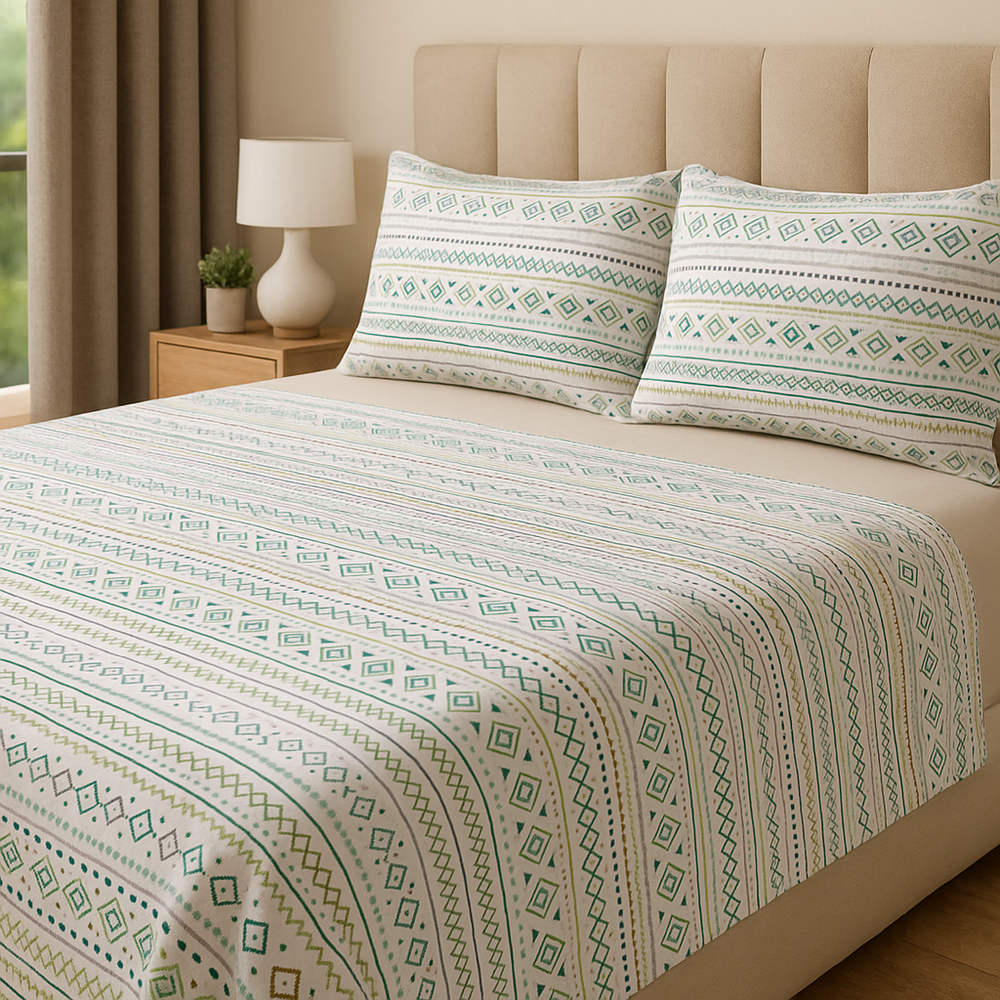 Juego de sábanas 144 hilos estampado Tribal Claro
