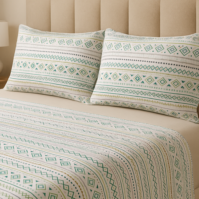 Juego de sábanas 144 hilos estampado Tribal Claro