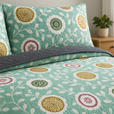Cubrelecho Tru estampado Floral - Doble faz gris oscuro