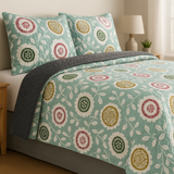 Cubrelecho Tru estampado Floral - Doble faz gris oscuro