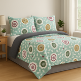 Cubrelecho Tru estampado Floral - Doble faz gris oscuro