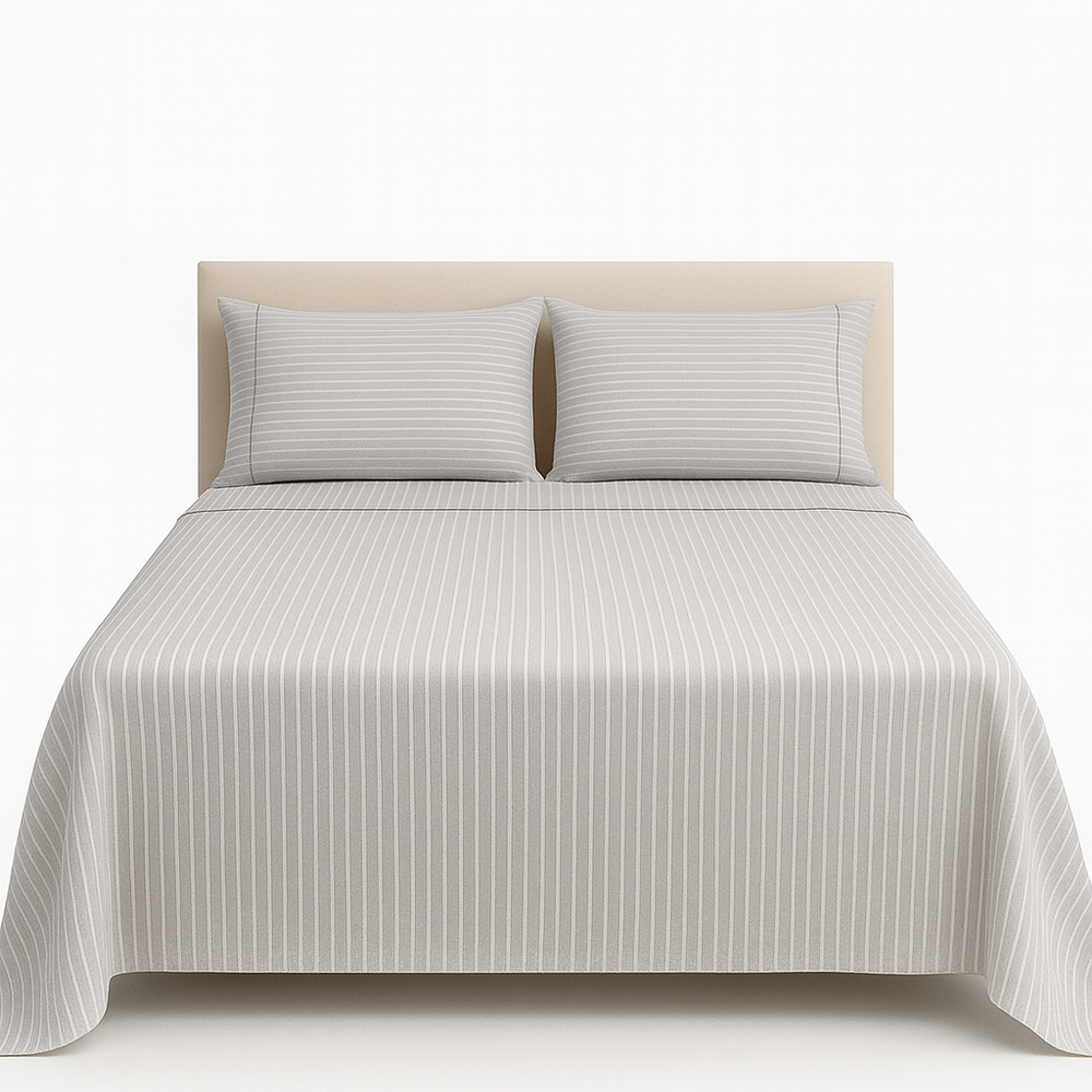 Juego de Sábanas TRU –  Cationicas - Raya Azul Grisáceo