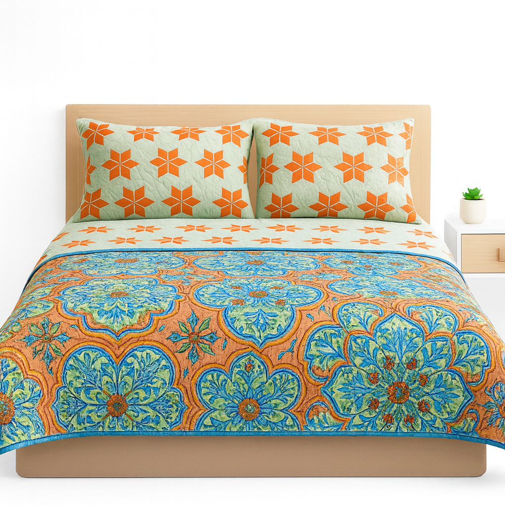 Cubrelecho Tru estampado Naranja Sevilla - Doble faz