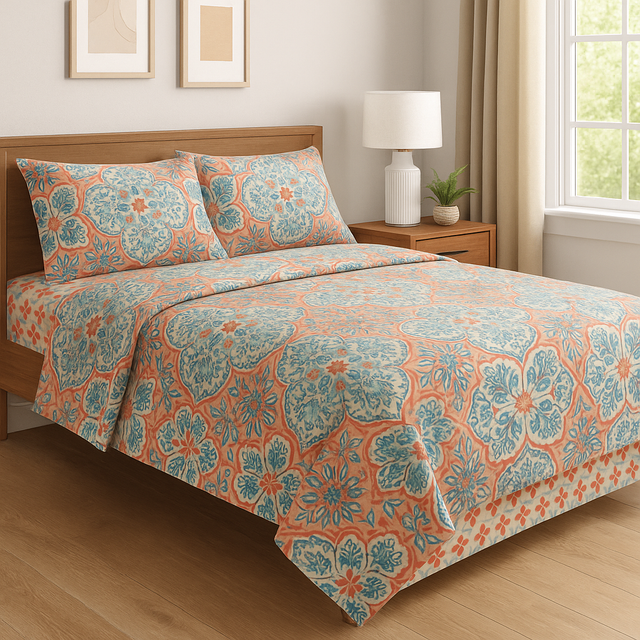 Juego de Sábanas TRU – Microfibra Estampada Naranja Sevilla 80 GRS