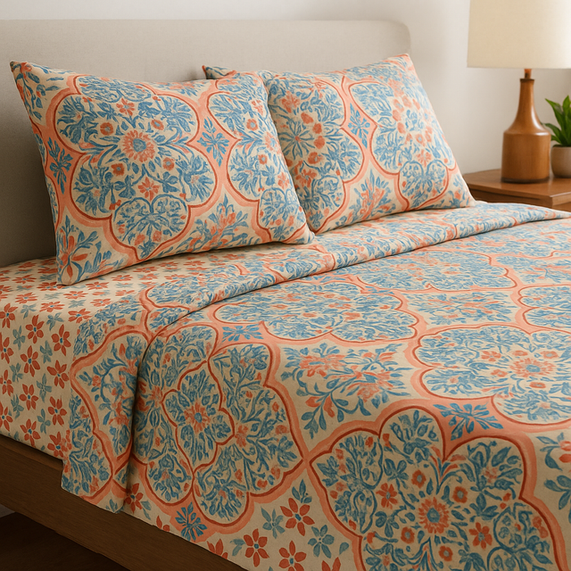 Juego de Sábanas TRU – Microfibra Estampada Naranja Sevilla 80 GRS