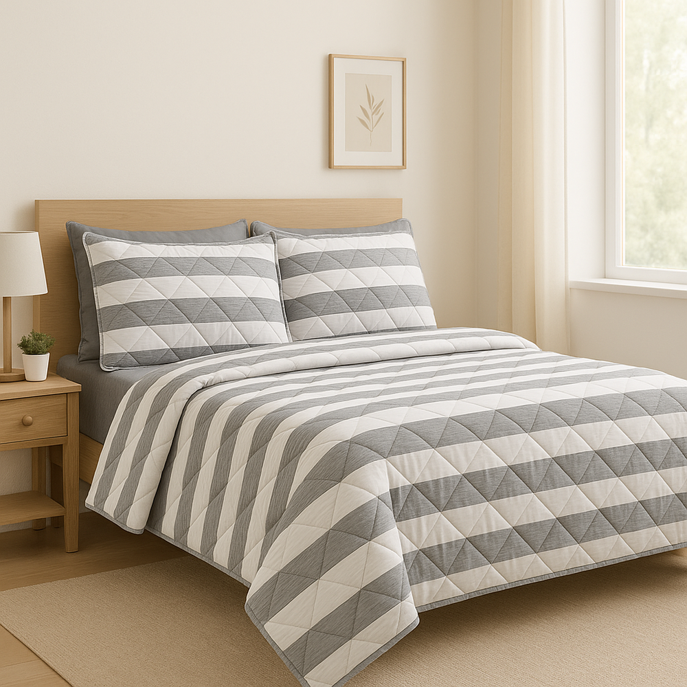 Edredón Doble Faz Microfibra Catiónica Rayas Gris Oscuro