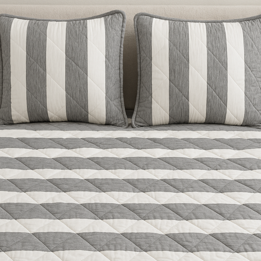 Edredón Doble Faz Microfibra Catiónica Rayas Gris Oscuro