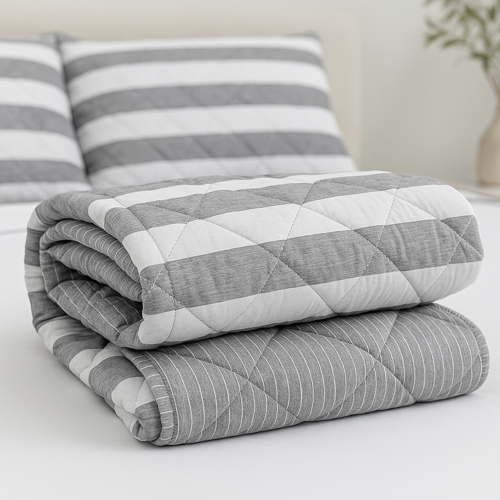 Edredón Doble Faz Microfibra Catiónica Rayas Gris Oscuro