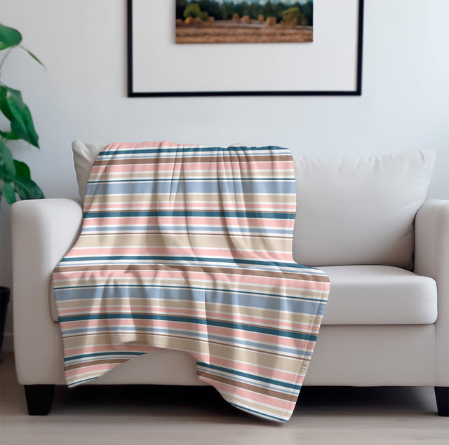 Flannel Fleece Blanket with Terracotta Stripes Print