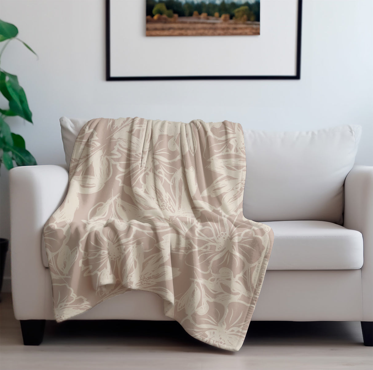 Beige Leaf Print Flannel Fleece Blanket