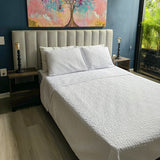 White Microfiber Bedspread with Plain x Stripe Print