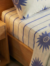 Juego de sábanas 144 hilos estampado flores azules