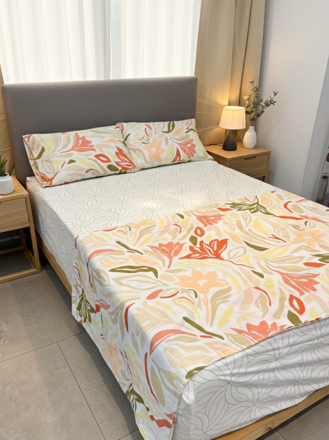 Juego de sábanas 144 hilos estampado flores rosas