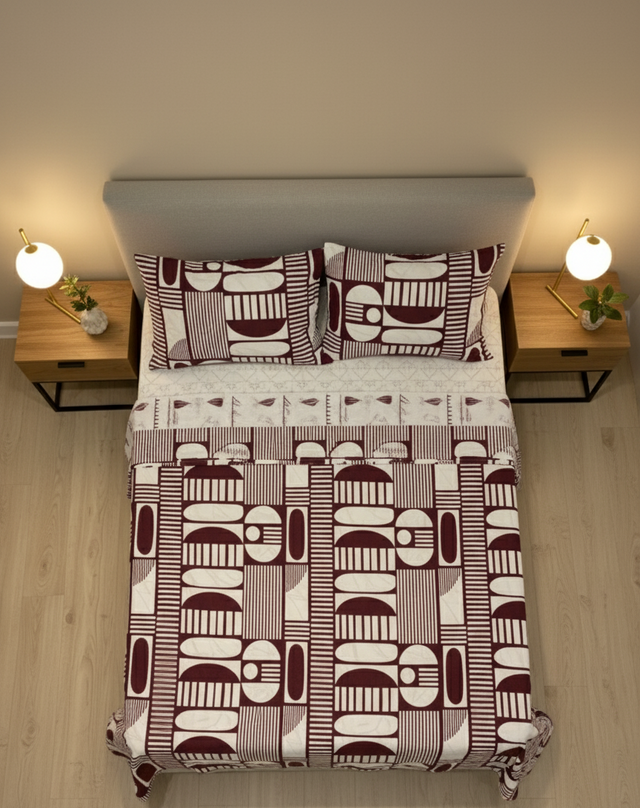 Juego de sábana 144 hilos estampado Vino