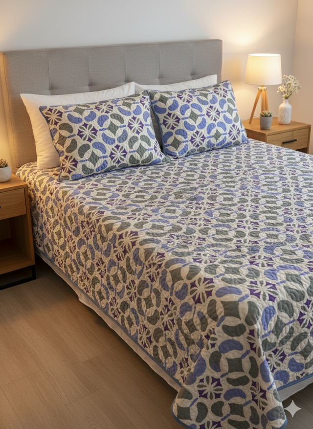 Cubrelecho Tru estampado circulos morazul - Doble faz